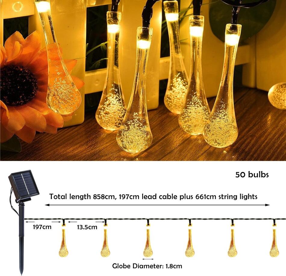 LED Solární dekorační řetěz IMMAX DROP 50xLED 7m IP65 teplá bílá