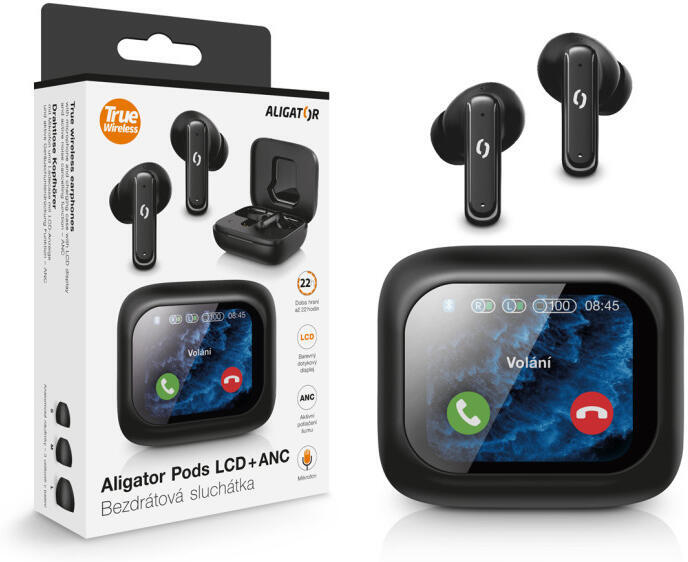 Bluetooth sluchátka Aligator Pods LCD + ANC, černá