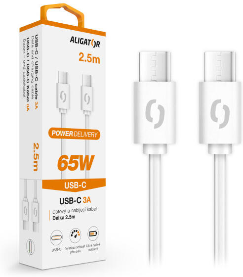 Blackview Datový kabel ALIGATOR POWER 65W, USB-C/USB-C 3A, 2,5m bílý
