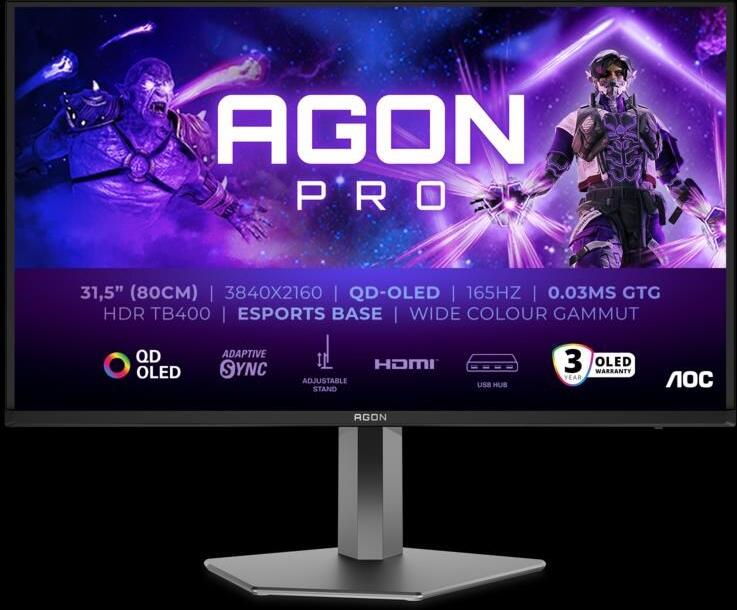 AOC MT OLED LCD WLED 31,5" AG326UD - OLED panel, 165Hz, 3840x2160, 2xHDMI, DP, USB 3.2, repro, pivot