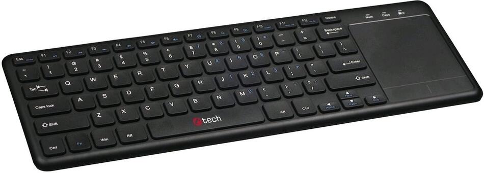 C-TECH klávesnice WLTK-01, bezdrátová s touchpadem, černá, USB