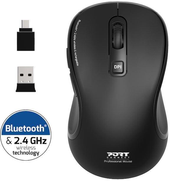 PORT CONNECT ESSENTIAL, bezdrátová dobíjecí myš, Bluetooth i Wireless, černá (910010)
