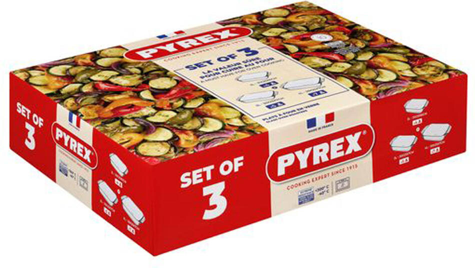 Sada skleněných pekáčů Pyrex 3ks 2000ml, 3000ml a 4000ml