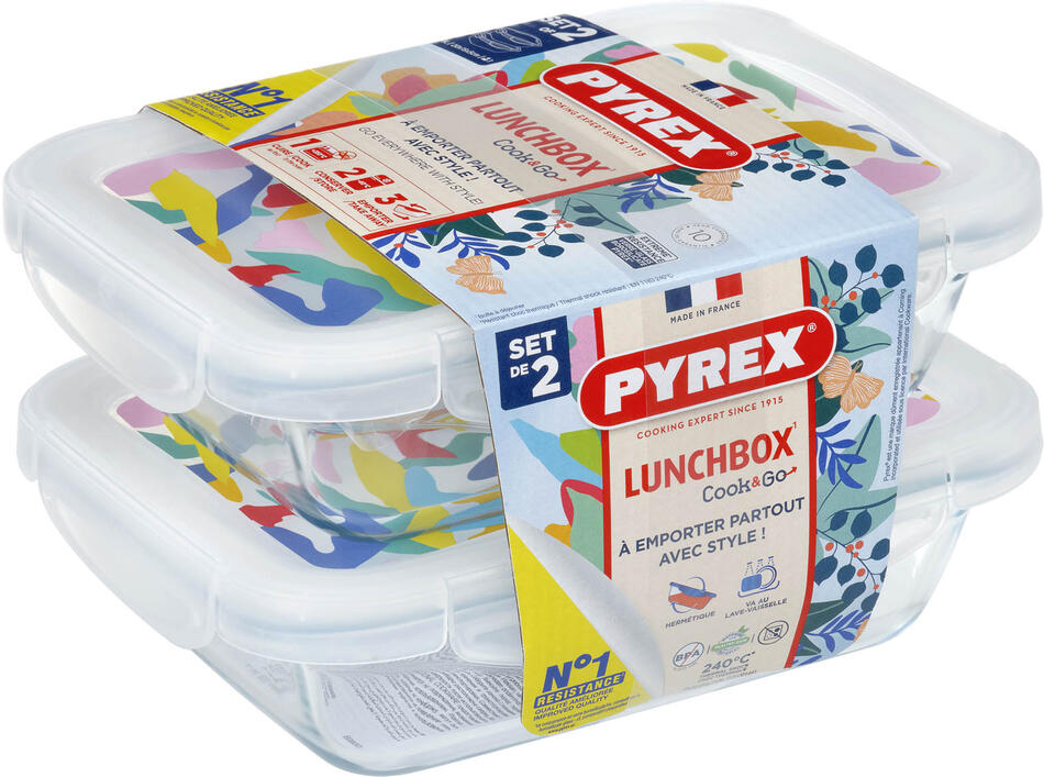 Sada skleněných dóz s víčkem Pyrex 2x800ml