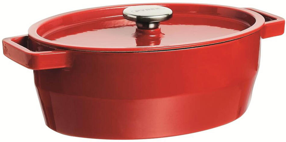 Litinový kastrol s poklicí Pyrex 6l červený
