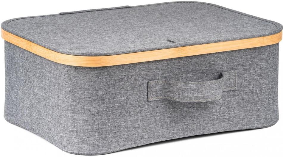 Úložný box G21 40 x 30 x 15 cm, bambusový s víkem, šedý