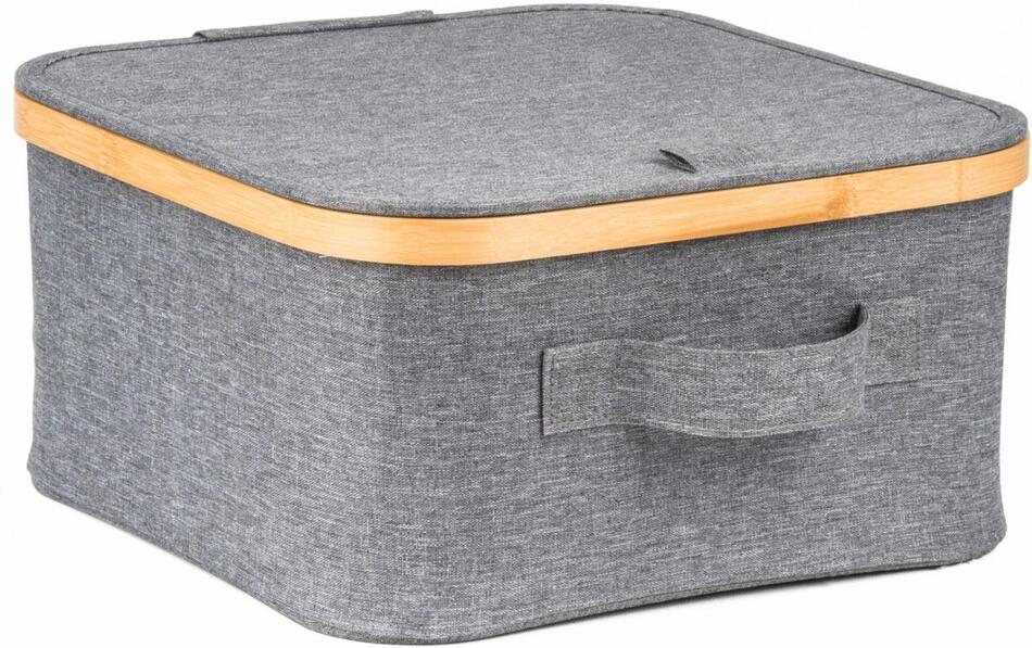 Úložný box G21 30 x 30 x 15 cm, bambusový s víkem, šedý