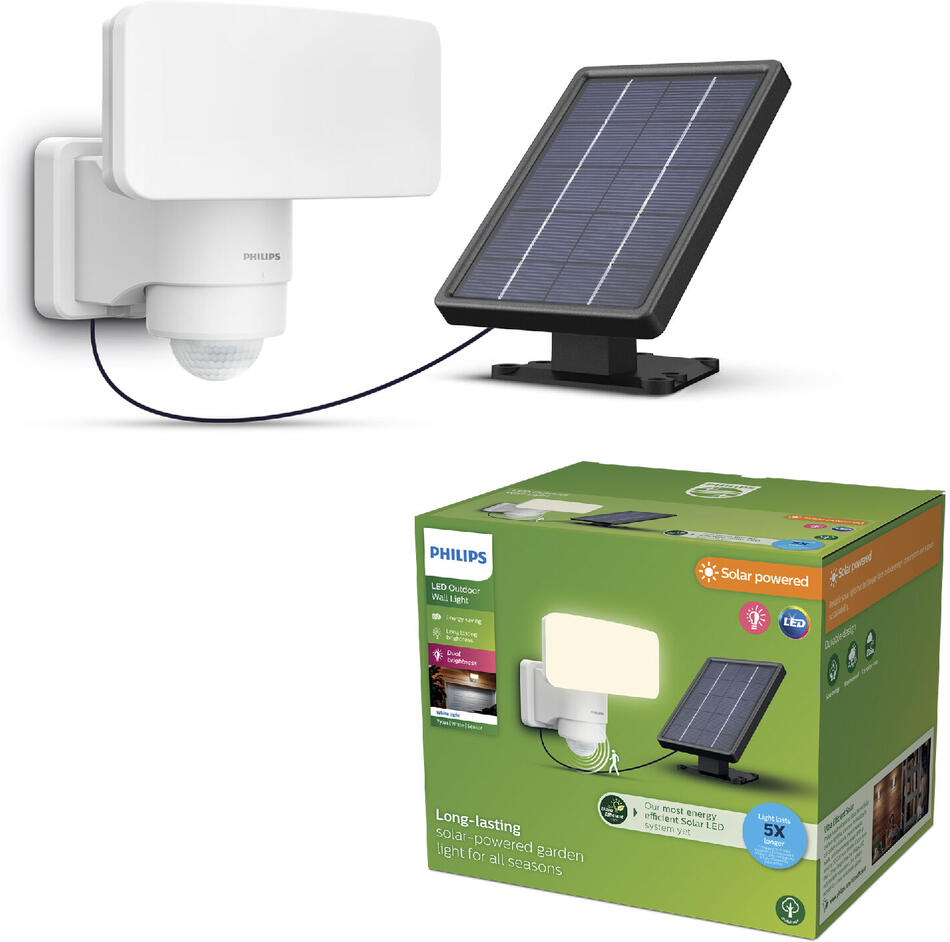 Tylus UltraEfficient Security solární LED reflektor se senzorem 6W 1000/50lm 5000K IP44, bílý Philips