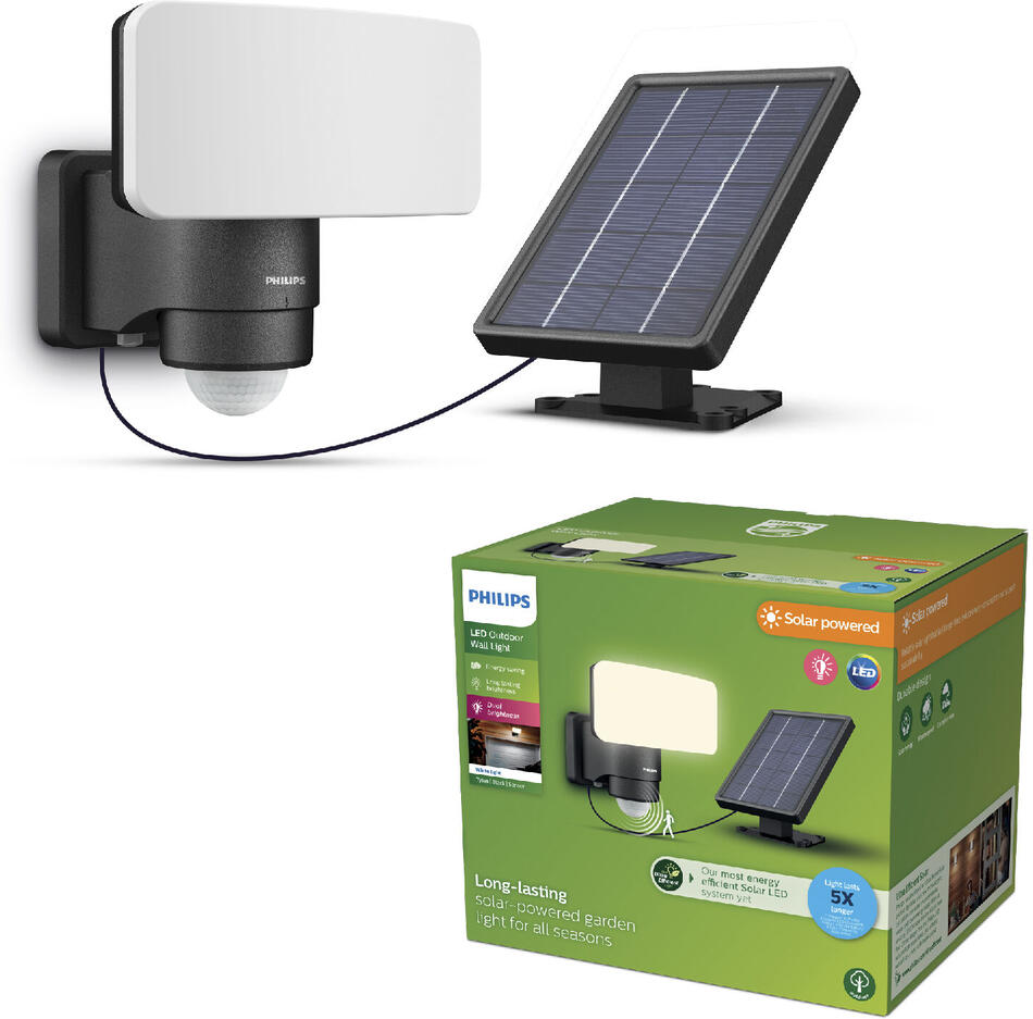 Tylus UltraEfficient Security solární LED reflektor se senzorem 6W 1000/50lm 3000K IP44, černý Philips
