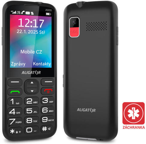 ALIGATOR A930 GPS 4G Senior černý s aplikací Záchranka + nabíjecí stojánek