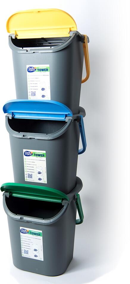 Koše na tříděný odpad Belli e Forti TOWER plast 3 x 30 l, šedé