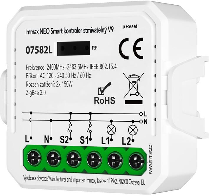 Immax NEO Smart kontroler stmívatelný V9 2-tlačítkový Zigbee 3.0