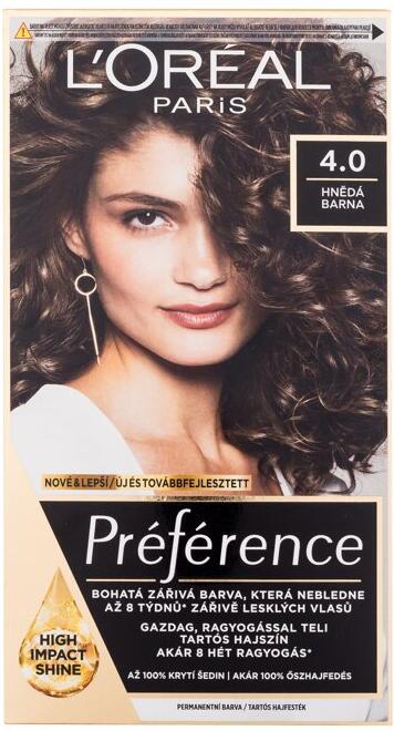 Barva na vlasy L'Oréal Paris Préférence, 60 ml, odstín 4.0
