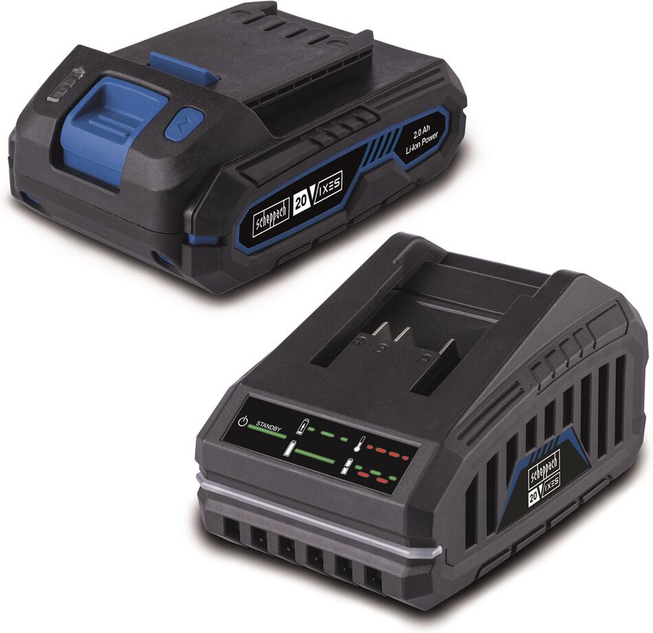 Scheppach SBSK2.0, 20 V IXES set nabíječky 2,4 A a lithium-iontové baterie 2 Ah
