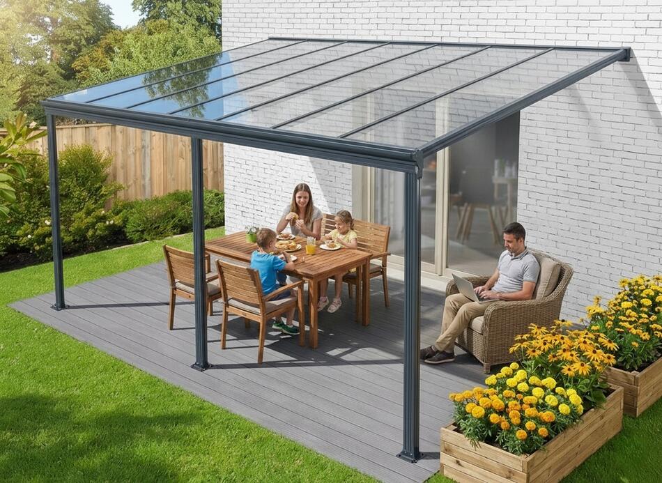 Hliníková pergola LANITPLAST WALL 53 FSX antracit + čirý PC LG4317