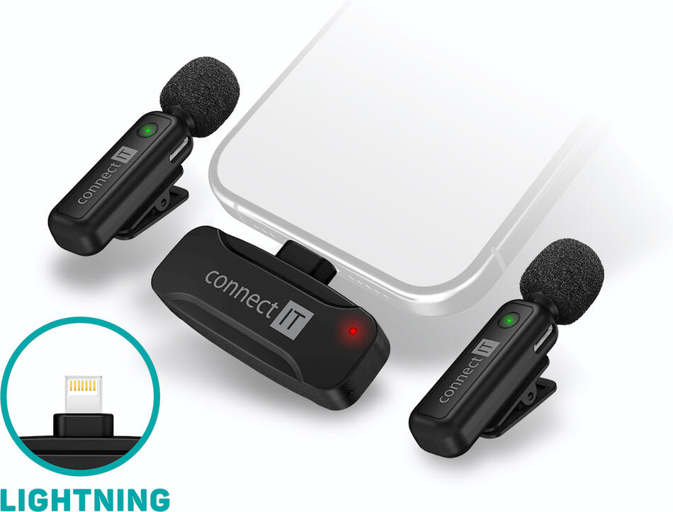 CONNECT IT Wireless Lavalier mikrofon Lightning konektor (2 ks + receiver) set ČERNÝ (CMI-1010-BK)