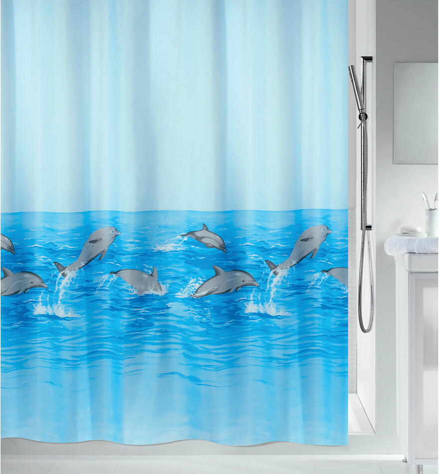 Spirella sprchový závěs NEMO, motiv delfínů, modrý, 120 x 200 cm, polyester