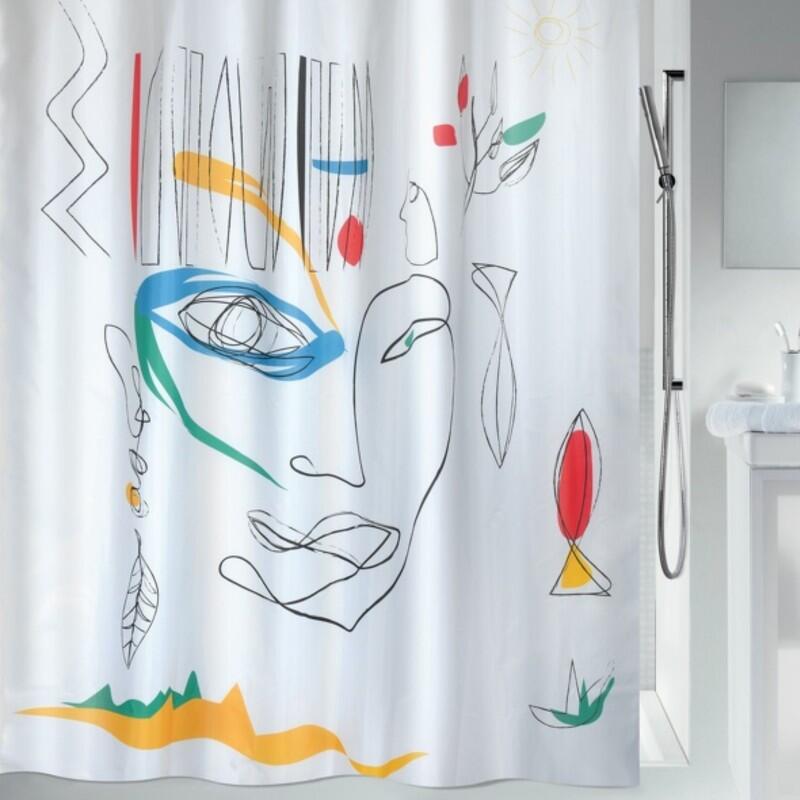 Spirella sprchový závěs FACES, abstraktní, bílý, 180 x 200 cm, polyester