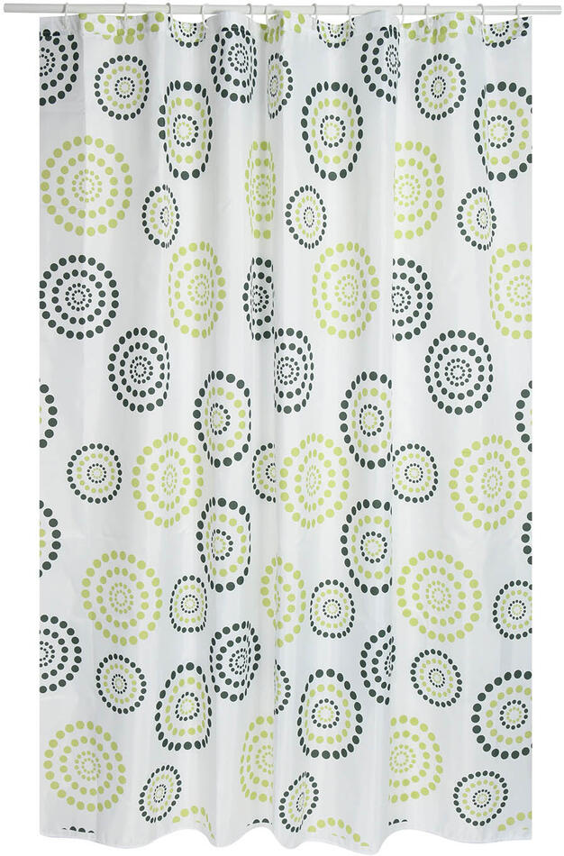 MSV sprchový závěs DOTS, motiv kruhy, bílo-zelený, 180 x 200 cm, polyester, s kroužky