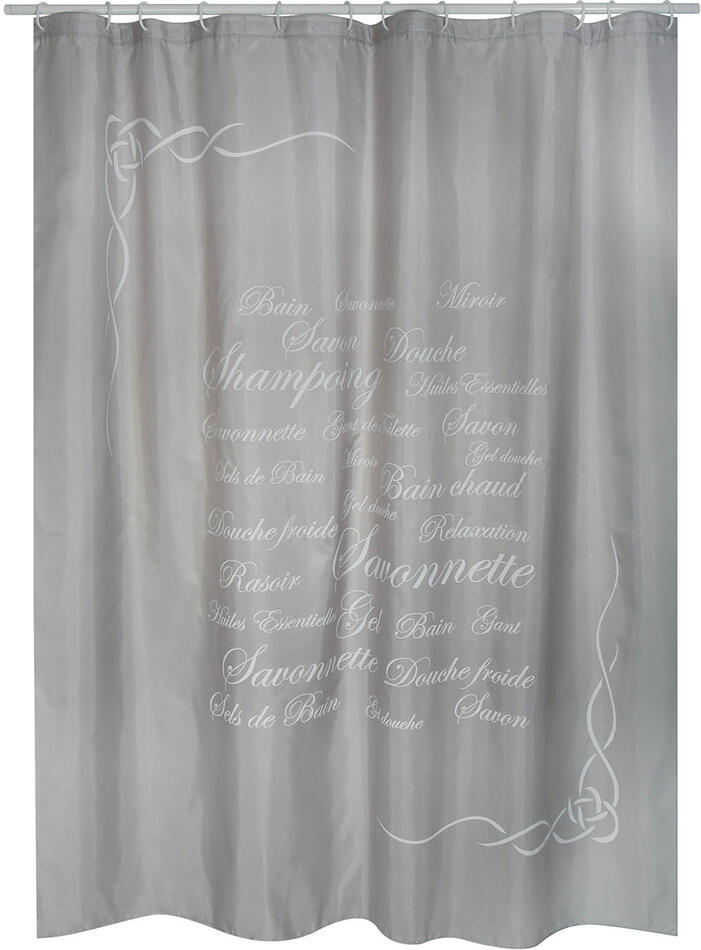 MSV sprchový závěs GRASSE, motiv text, béžový, 180 x 200 cm, polyester, s kroužky