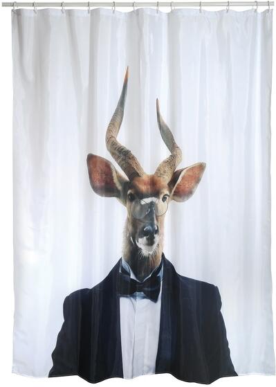 MSV sprchový závěs NYALA, motiv jelen, bílý, 180 x 200 cm, polyester