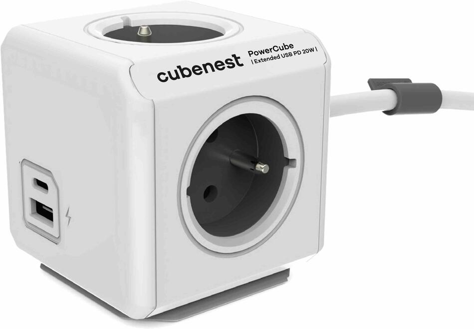 Cubenest PowerCube Extended USB PD 20W A+C Grey 3m