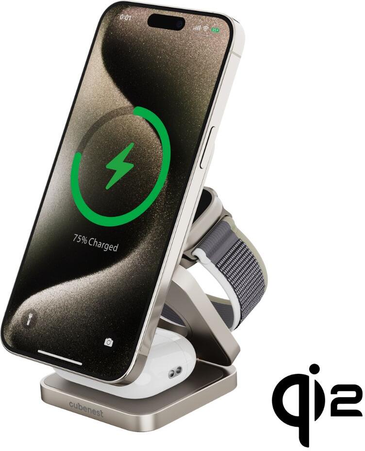 Cubenest Qi2.2 3in1 Magnetic Wireless charger SQ312 Fold Pro Titanium