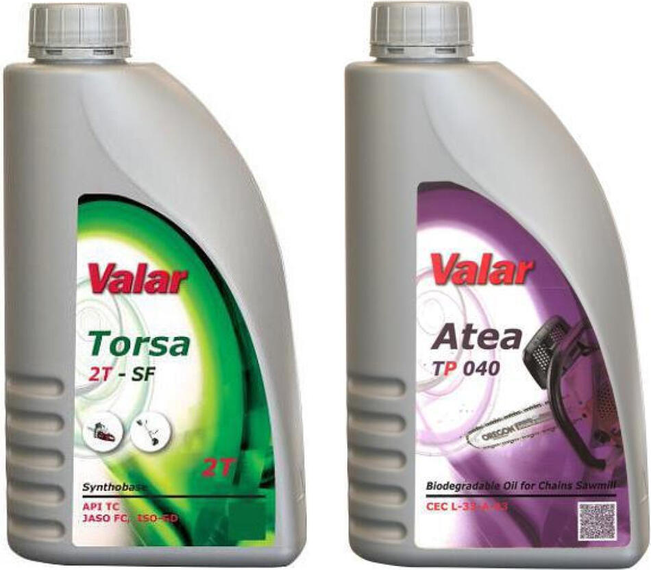 SET Olej VALAR Torsa 2T-SF, 600 ml + Olej VALAR TP 040 pro mazání řetězů a lišt