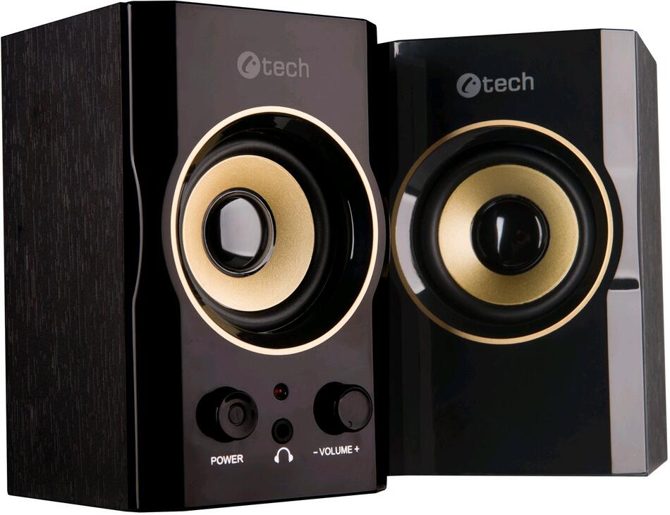 Repro C-TECH SPK-11, 2.0, dřevěné, černo-zlaté, USB