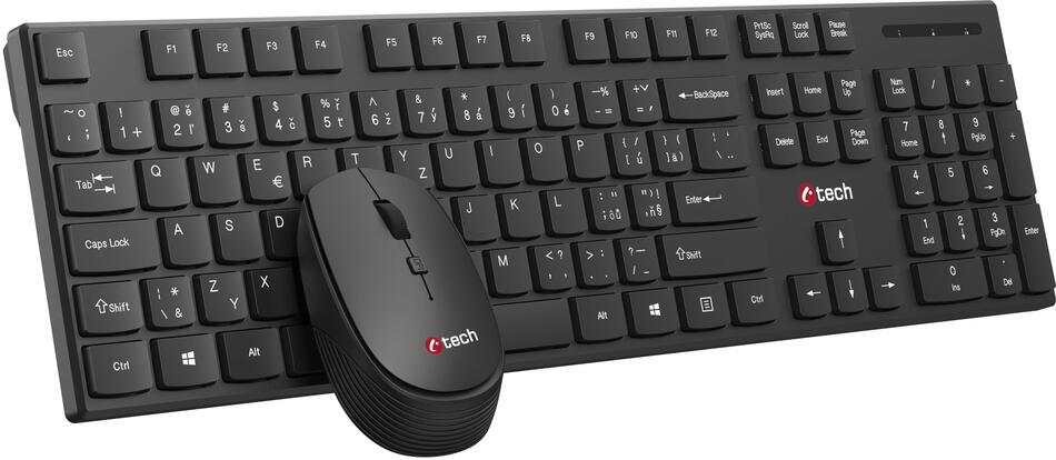 Klávesnice C-TECH WLKMC-03, bezdrátový combo set s myší, černý, USB, CZ/SK
