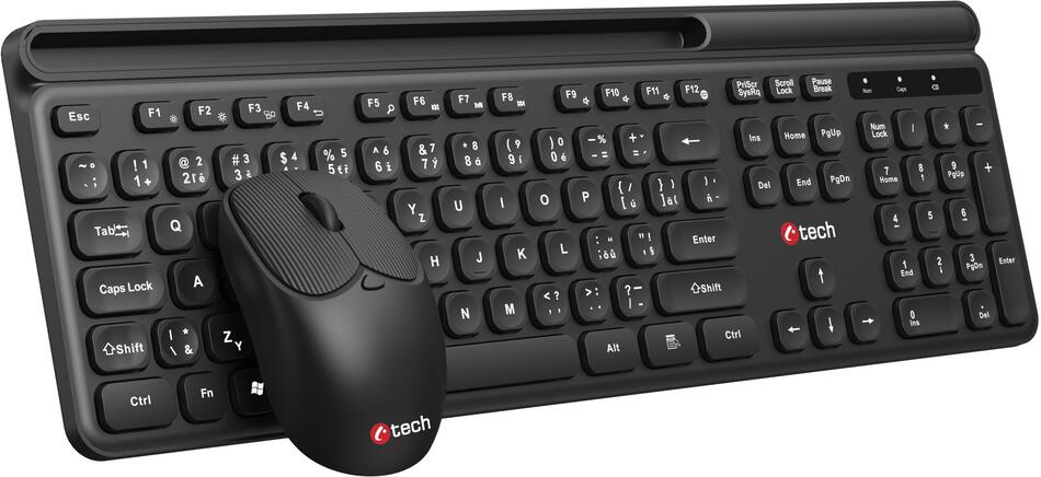 Klávesnice C-TECH Quallis WLKMC-05, bezdrátový combo set s myší, černý, USB, CZ/SK