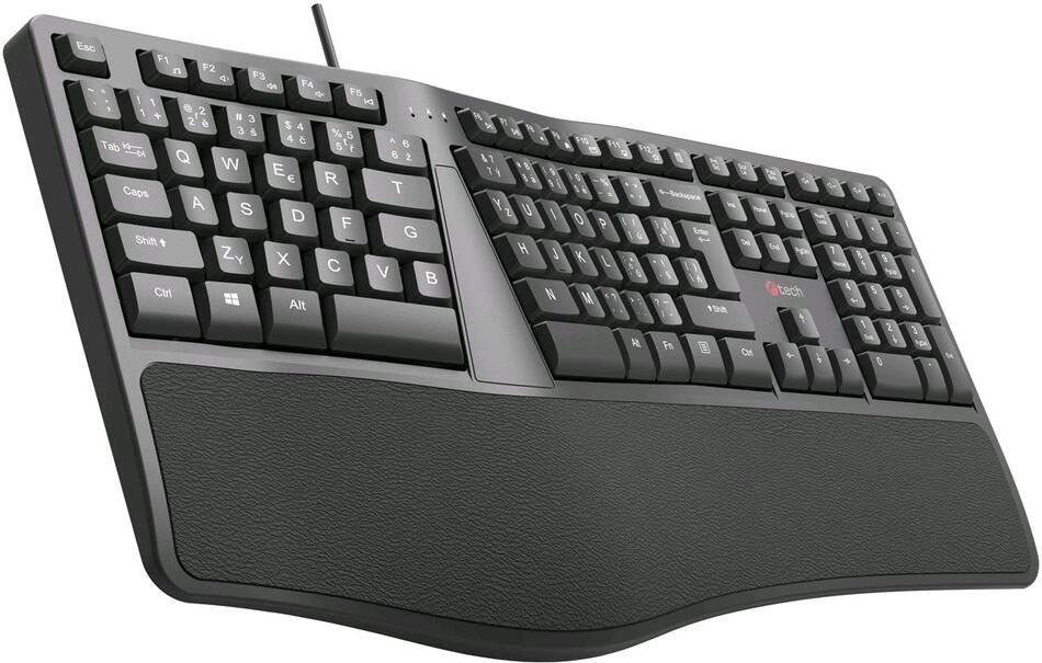 Klávesnice C-Tech KB-113E USB, ERGO, černá, CZ/SK