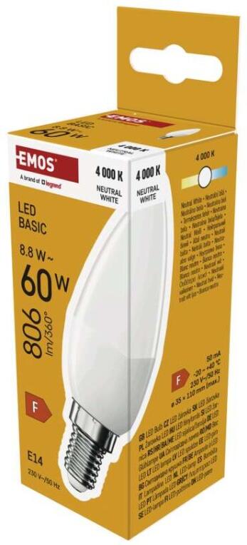 Emos LED žárovka Basic Candle E14 / 8,8 W (60 W) / 806 lm / Neutrální bílá (ZL3F48)