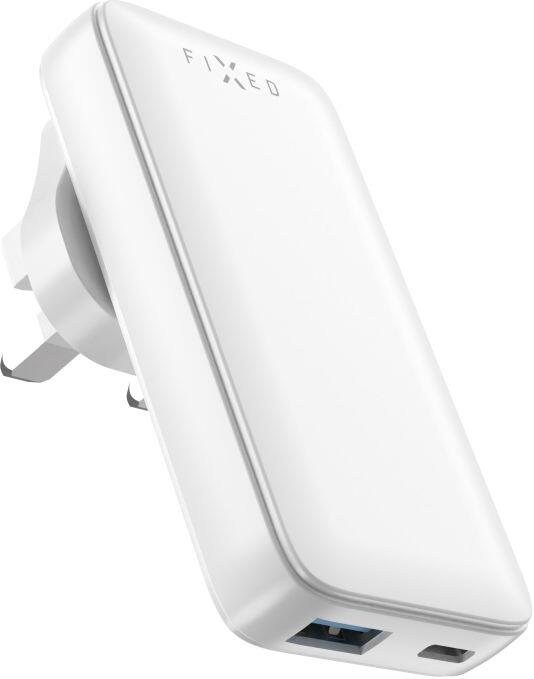 Nabíječka FIXED Slim Traveller s USB-C a USB výstupem, 65W, bílá