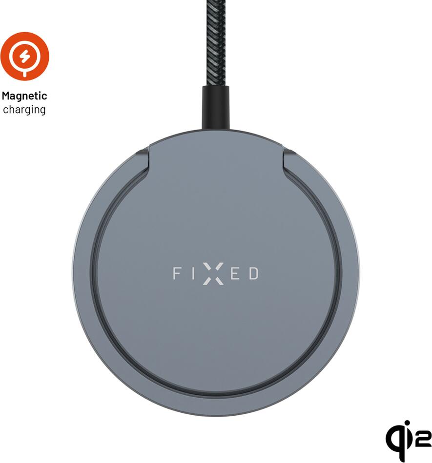 Bezdrátová nabíječka FIXED MagPad Pro s Qi2, podporou MagSafe a stojánkem, 15W, šedá