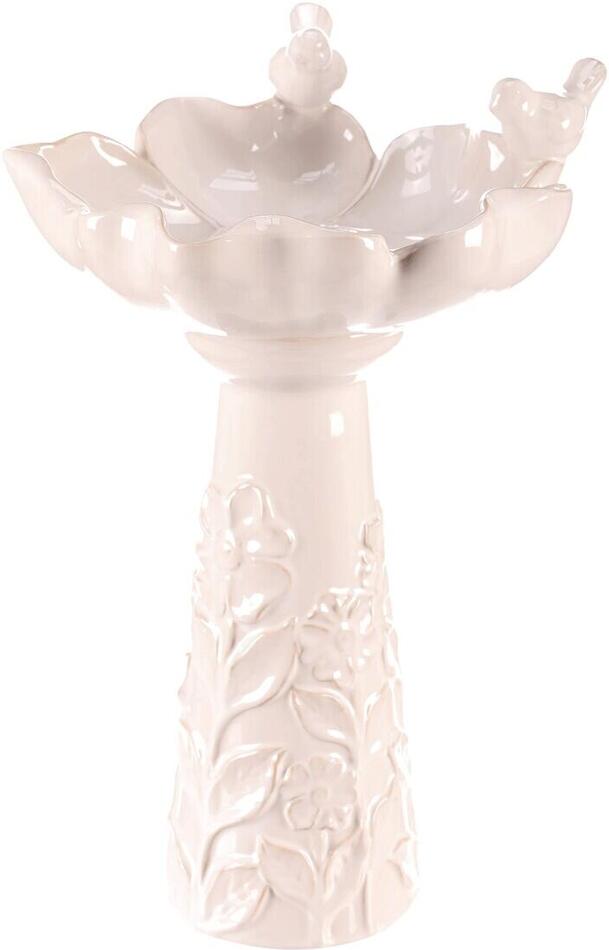 Krmítko/pítko - keramické, květ s ptáčky, stojaté, bílé Autronic (KEX6004 WT-L), Bílá, Keramika