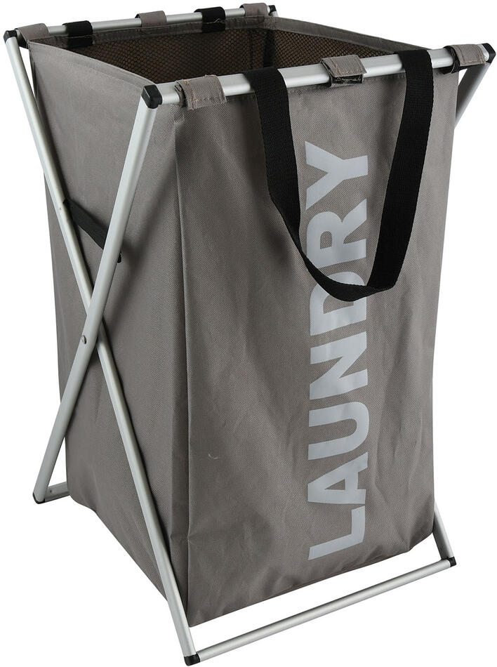 MSV látkový koš na prádlo LAUNDRY, skládací, šedo-hnědý, polyester, hliník