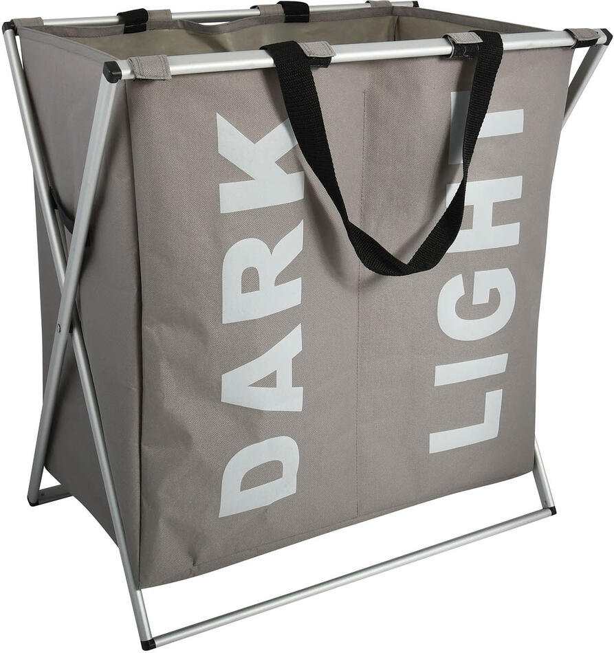 MSV látkový koš na prádlo DARK LIGHT, 2 přihrádky, šedo-hnědý, polyester, hliník