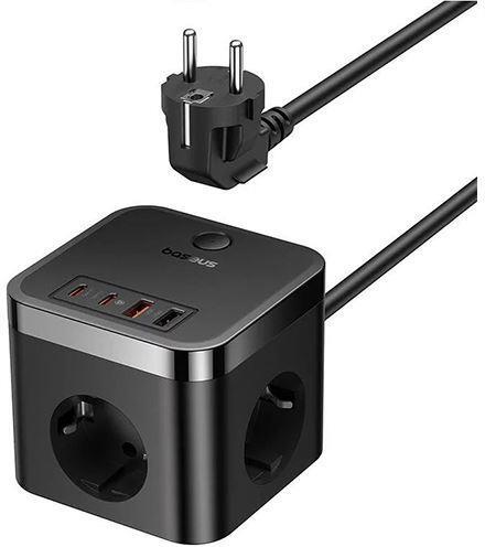 Nabíjecí stanice Baseus PowerCombo Cube 30W 3xzásuvka, 2xUSB, 2xUSB-C černá