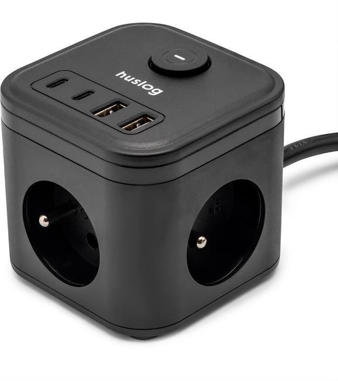 Nabíjecí stanice Huslog 15W 3xzásuvka, 2xUSB-C, 2xUSB černá