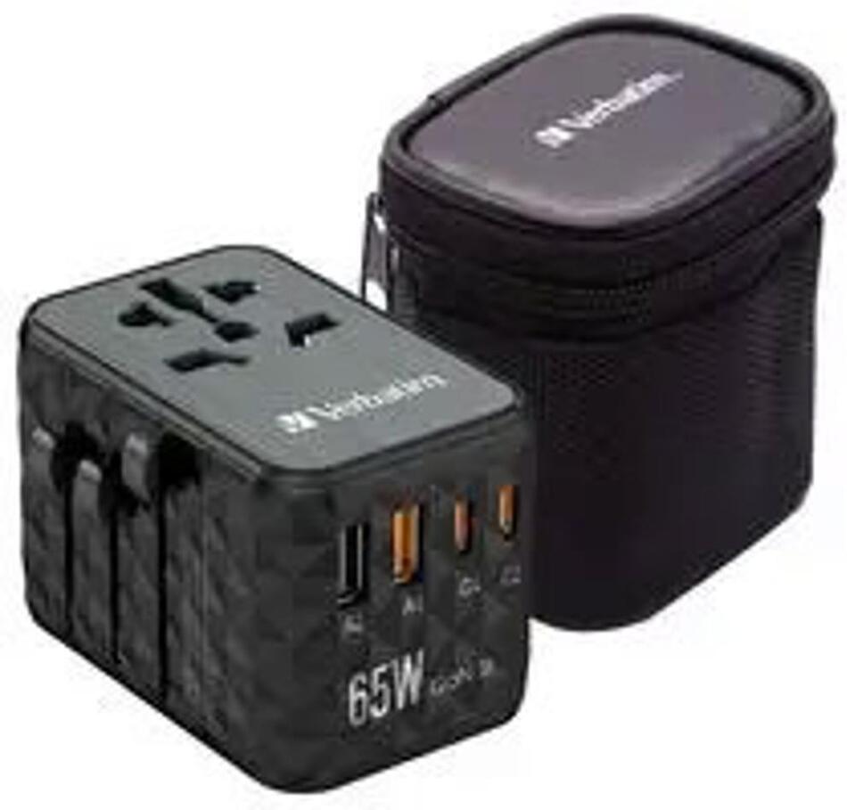 Cestovní adaptér Verbatim GaN III 2xUSB-C 65W/2xUSB-A