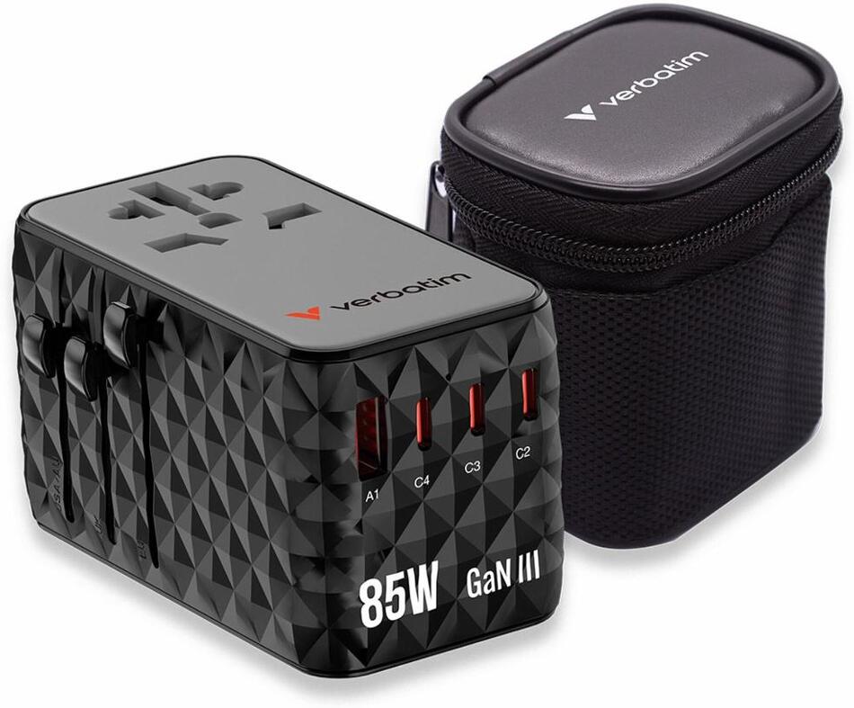 Cestovní adaptér Verbatim GaN III 85W 4xUSB-C+1xUSB-A