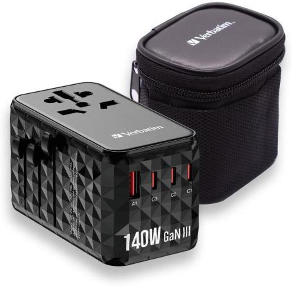 Cestovní adaptér Verbatim GaN III 2xUSB-C 140W/1xUSB-A