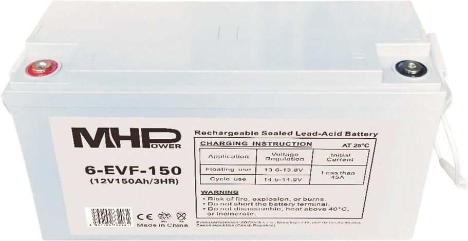 Baterie MHPower 6-EVF-150 Trakční gelová, 12V/150Ah, Terminál T2 - M8, Deep Cycle