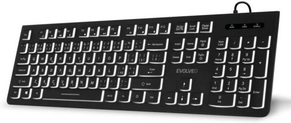 EVOLVEO K1010, klávesnice s bílým podsvícením, CZ+SK, černá (K1010-BK-CZ)