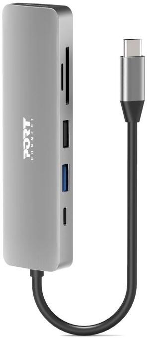 PORT CONNECT USB-C 1× 4K dokovací stanice, 6v1, stříbrná (900162)
