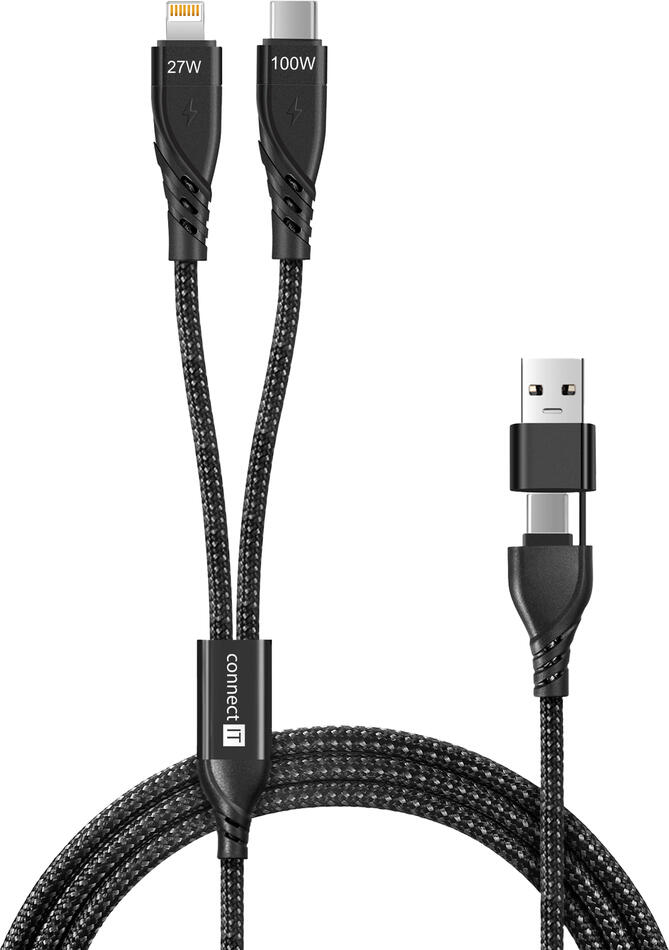 CONNECT IT Wirez 4in1 1x USB-C, 1x Lightning, 1,25 m, ČERNÝ (CCA-2310-BK)