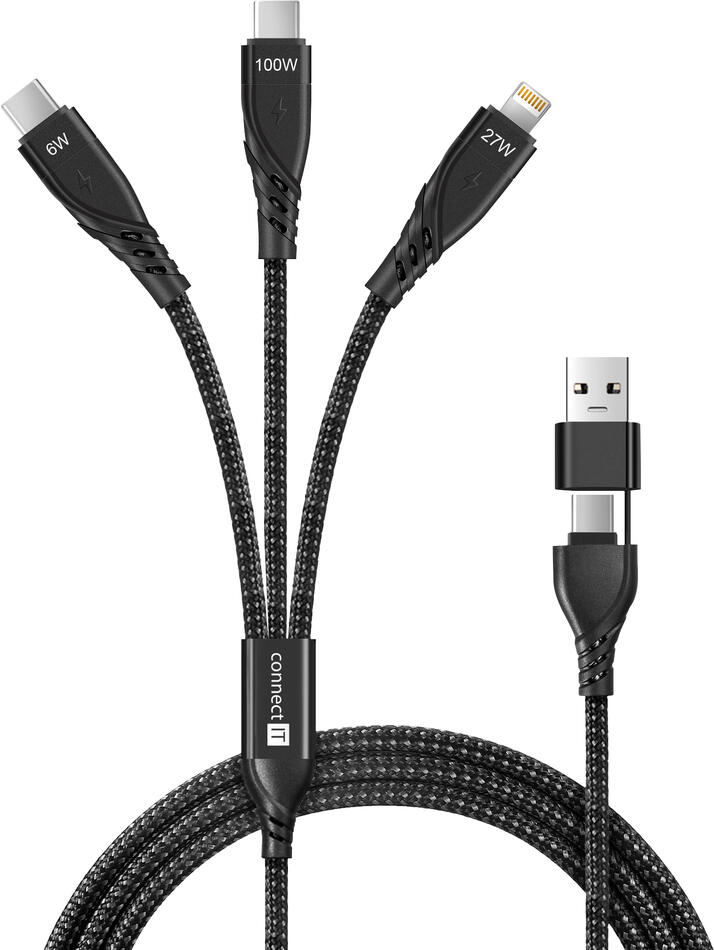 CONNECT IT Wirez 6in1 2x USB-C, 1x Lightning, 1,25 m, ČERNÝ (CCA-2320-BK)