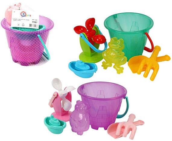 Teddies Sada na písek a k vodě plast kbelík, mlýnek s doplňky v síťce 20x19cm