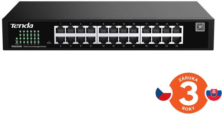 Tenda TEG2224D Websmart L2 cloud managed switch, 24x 10/100/1000 Mbps, Kov, Fanless-bez ventilátorů (75012020)